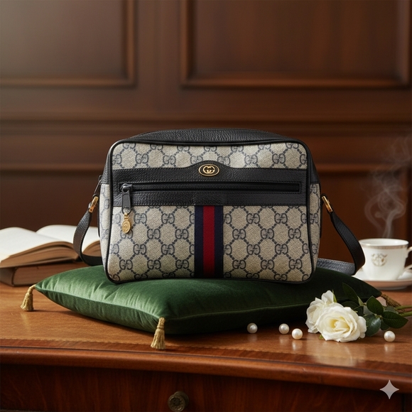 Gucci Handbags - GUCCI Vintage Monogram GG Blue Red Stripe Crossbody Bag